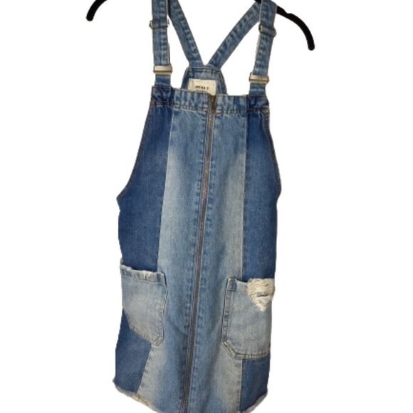 Forever 21 Overall Denim Dress Small Junior Mini Above Knee - Picture 1 of 4